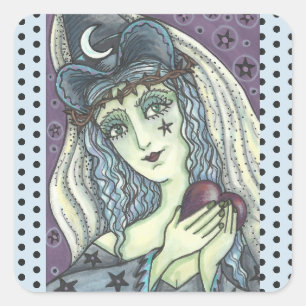 SORCERESS, GOTH WITCH HEART STICKERS Square SHEET