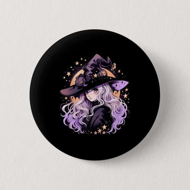 Sorceress Secrets Halloween Witch Illustration  2 Inch Round Button (Front)