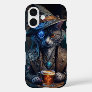 Sorceror one eyed cat with beer iPhone 16 case