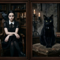 Sorcière avec Chat Noir - papier découpage - Embal