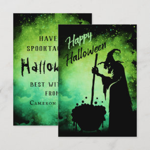 Sorcière avec chaudron Happy Halloween carte