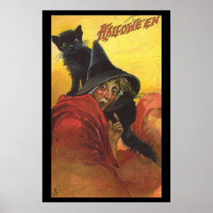 Sorcière de Halloween et affiche de chat noir
