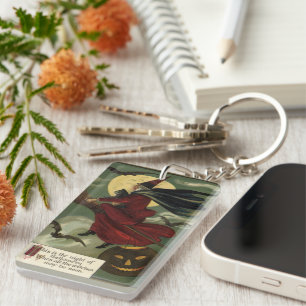 Sorcière de Halloween vintage chevauchant un balai