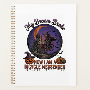Sorcière de messager de vélo cassé balai Halloween