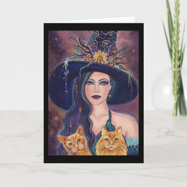 Sorcière d'Halloween avec carte de voeux de chats  (Devant)