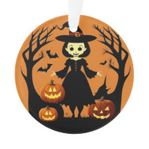 Sorcière d'Halloween avec Citrouilles en Éffrayant