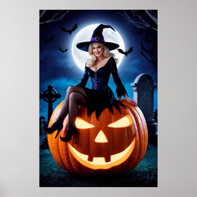 Sorcière d'Halloween sur affiche Citrouille (Devant)