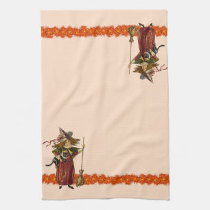 Sorcière d'Halloween vintage avec serviettes de ba
