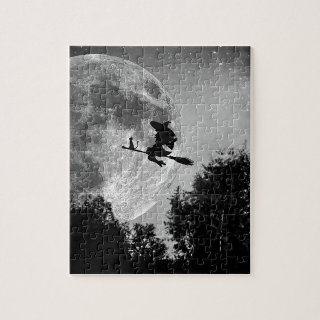 sorcière éffrayante et puzzle de lune (Vertical)
