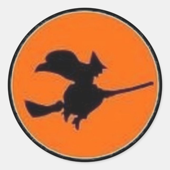 Sorcière en Orange Moon - Sticker Halloween (Devant)
