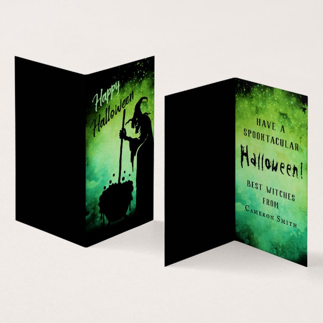 Sorcière et chaudron Halloween classe mini carte (Intérieur et extérieur)