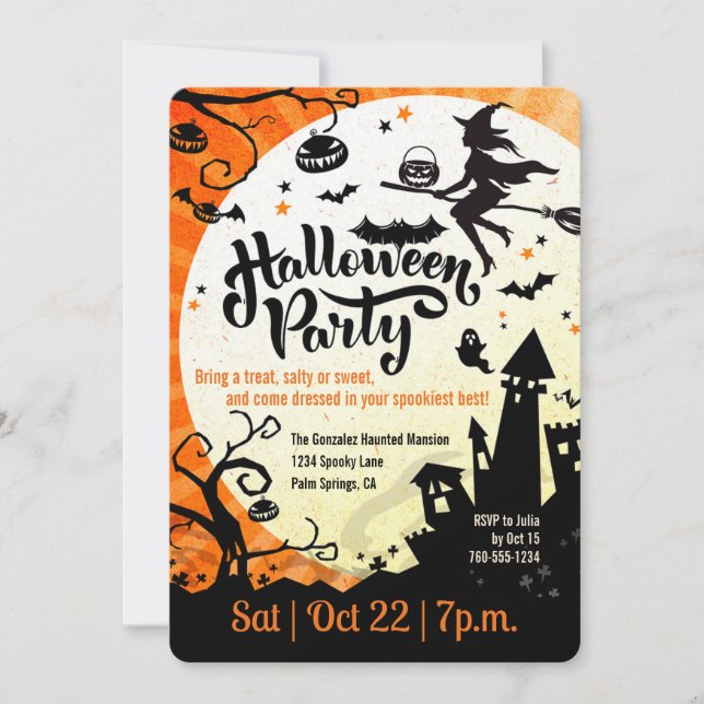 Sorcière, Halloween Party, Potluck Invitation (Devant)