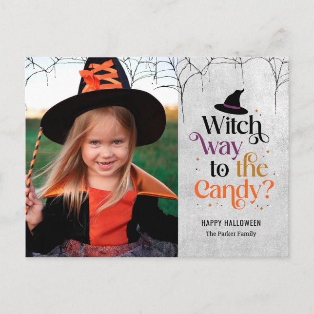 Sorcière Jusqu'À La Carte Postale Candy Halloween  (Devant)