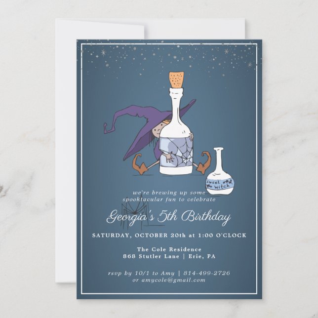 Sorcière mignonne | Invitation de fête d'anniversa (Devant)
