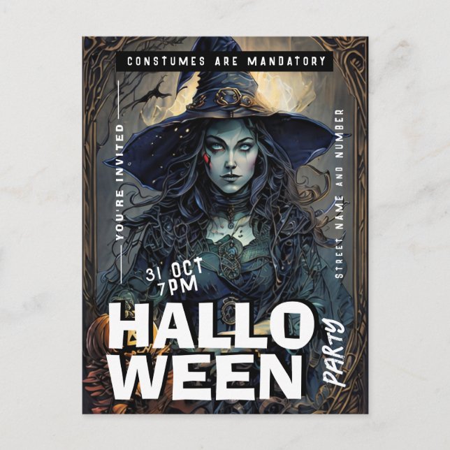 Sorcière modifiable Invitation de la fête d'Hallow (Devant)