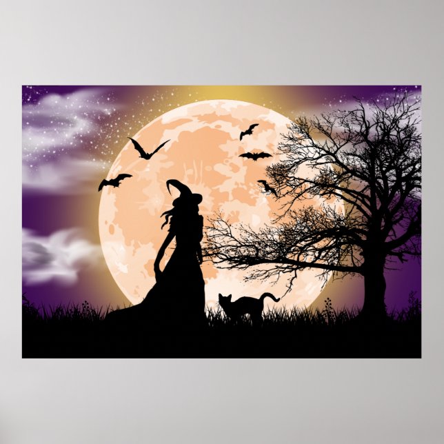 Sorcière mystique, Chat noir, Poster de Pleine lun (Devant)