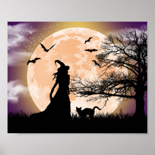 Sorcière mystique, Chat noir, Poster de Pleine lun