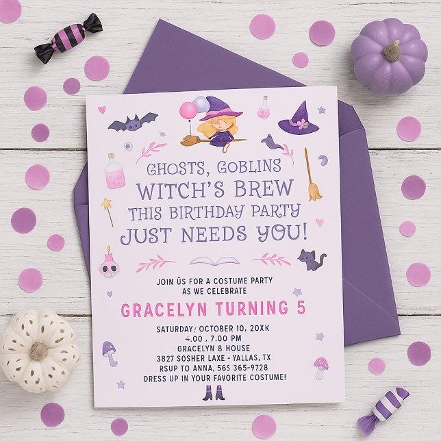 Sorcière rose Invitation de fête d'anniversaire (Créateur téléchargé)