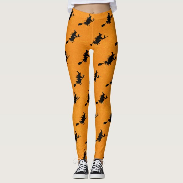 Sorcière sur Broomstick Halloween Leggings (Devant)