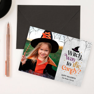 Sorcière Vers Le Carte photo D'Halloween Candy