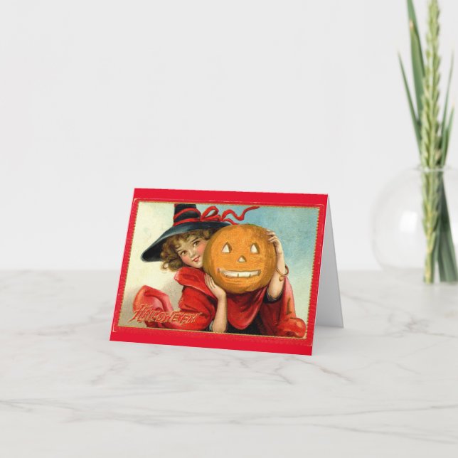 Sorcière vintage Avec Carte De Voeux Halloween Cit (Devant)