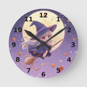 Sorcière volant à travers la lune Horloge murale H