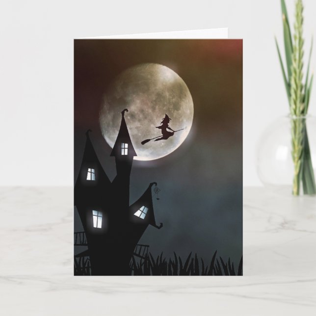 Sorcière volant sur la carte Haunted House Hallowe (Devant)