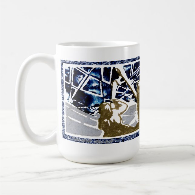 "Sore Afraid Silver I" Christmas Card Mug (Left)