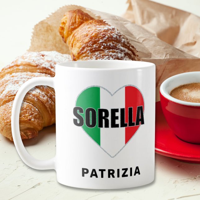 Sorella Italian Flag Heart - Personalized Sister Coffee Mug (Sorella (Italian for Sister)
Flag of Italy Italian Heart
White Mug)