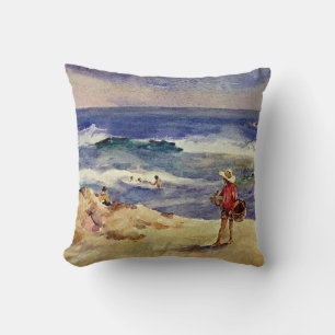 Sorolla - Boy on the Sand Throw Pillow