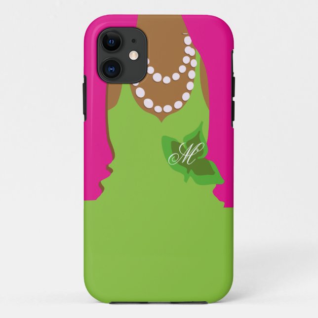 Sorority Life Pink Green Monogram Case-Mate iPhone Case (Back)