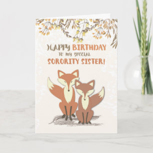 Sorority Sister Birthday Foxes, Leaves on Branches Card