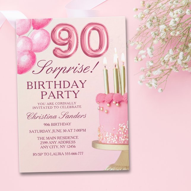 Sorprise Birthday Party 90th Birthday with Numers  Invitation (Creator Uploaded)