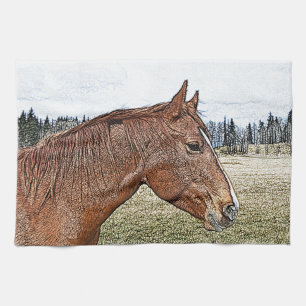 Sorrel Horse Portrait Equine Art Illustration Kitchen Towel