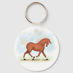 Sorrel Horse With Blaze & Socks Equestrian Keychain
