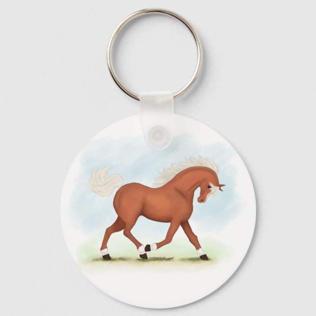 Sorrel Horse With Blaze & Socks Equestrian Keychain (Front)