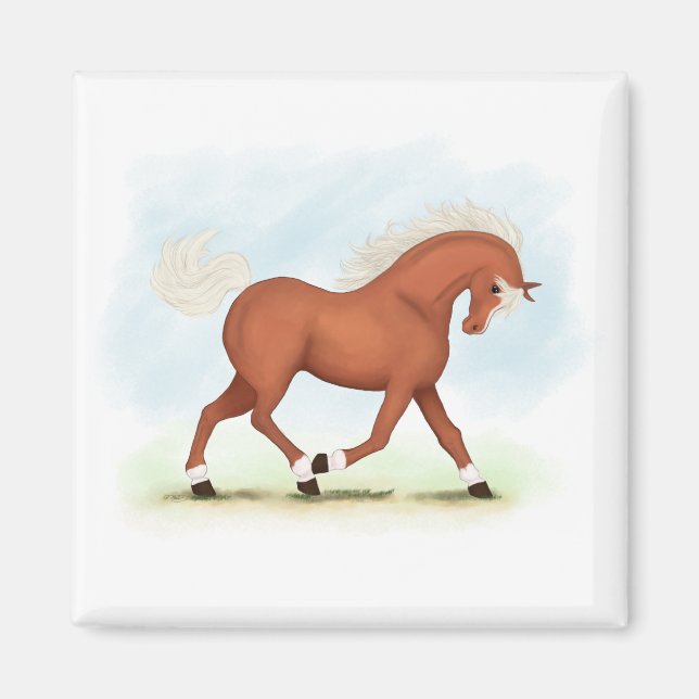 Sorrel Horse With Blaze & Socks Equestrian Magnet (Front)