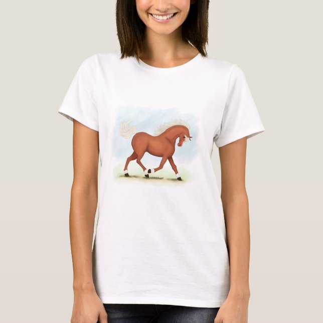 Sorrel Horse With Blaze & Socks Equestrian T-Shirt (Front)