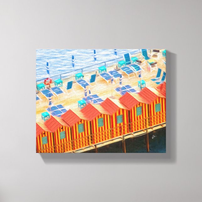  Sorrento Italy Blue Orange Beach Cabanas Canvas Print (Front)