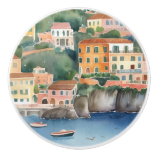 Sorrento Italy, Italian Coast Colorful Watercolor Ceramic Knob
