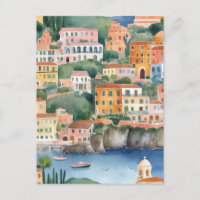 Sorrento Italy, Italian Coast Colourful Watercolor