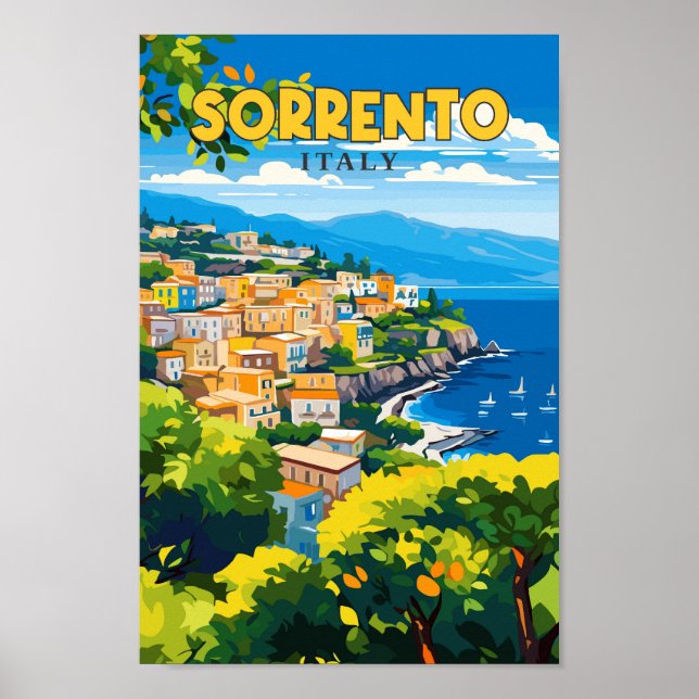 Sorrento Italy Travel Art Vintage Illustration  Poster (Front)