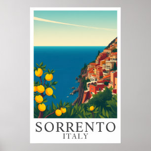 Sorrento Italy Vintage Lemons Travel Art Poster