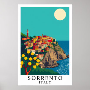 Sorrento Italy Vintage Travel Lemons Art Poster