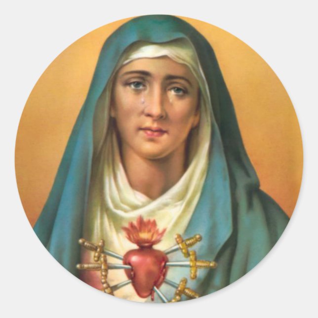Sorrowful & Immaculate Heart of Virgin Mary Classic Round Sticker (Front)
