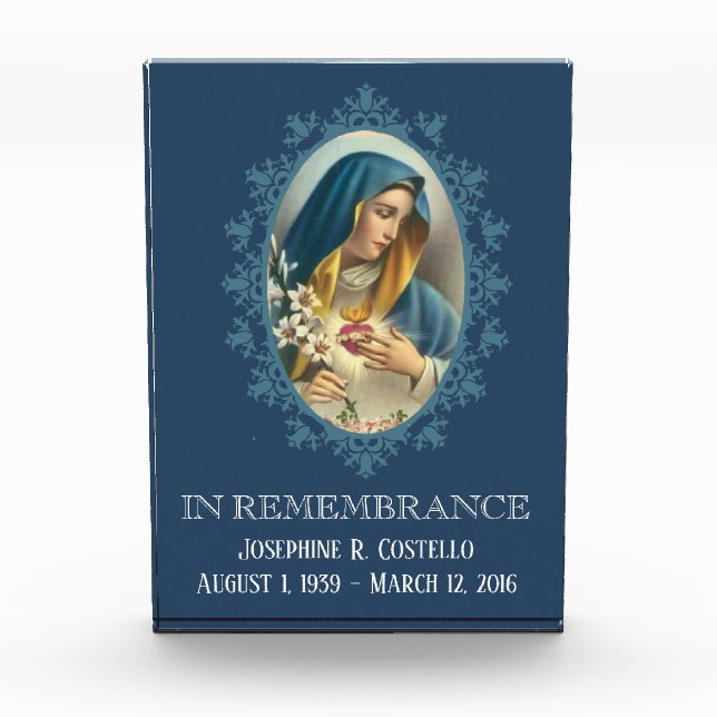 Sorrowful Virgin Mary Sympathy Funeral Memorial Photo Block (Front)