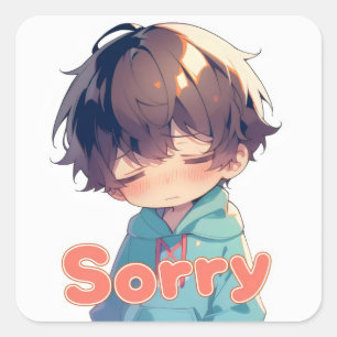 Sorry Anime Boy Sad Face Square Sticker
