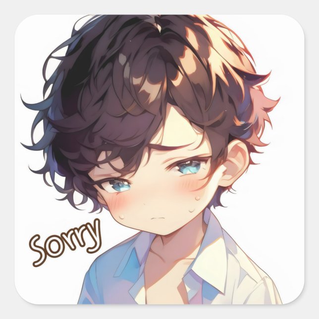 Sorry Anime Boy Sad Square Sticker (Front)