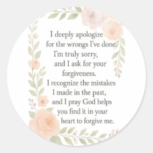 Sorry/Apology\ Forgiveness Floral Classic Round Sticker
