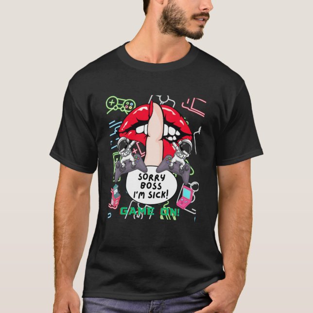 Sorry Boss I m Sick  Dabbing Gammer Retro Games T-Shirt (Front)